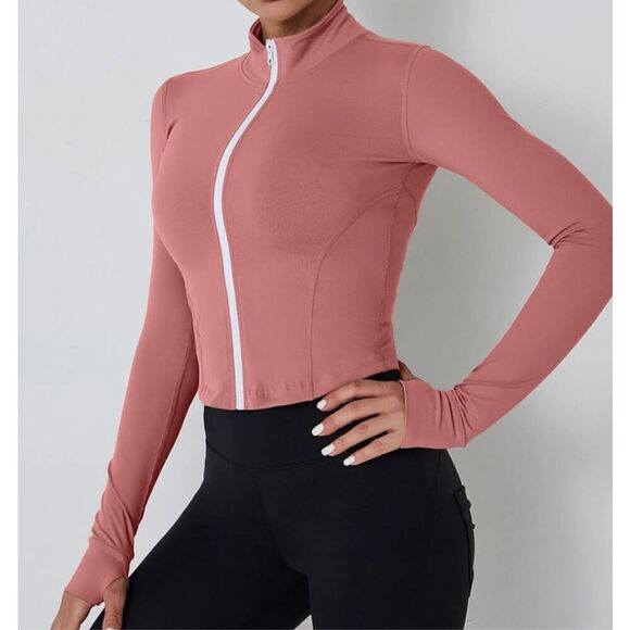 Women Sports Running Long-sleeved Standing-collar Zipper Fast-drying top Sz M co - Picture 1 of 9